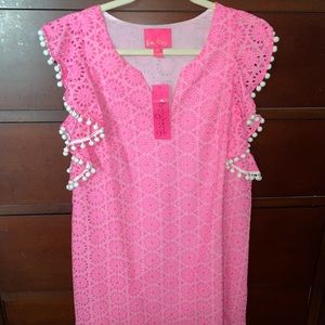 Lilly Pulitzer Astara Dress Pink Prosecco Pink Neon Geo Eyelet - New With Tags